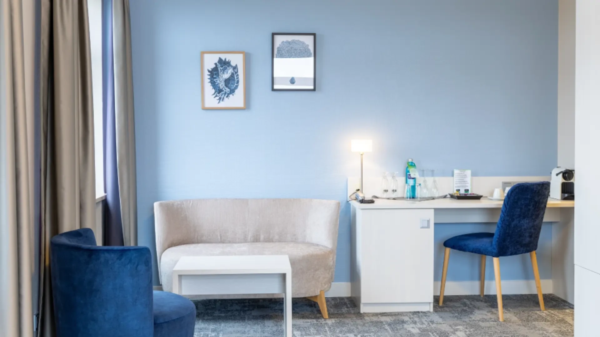 Sofa and chairs in the room