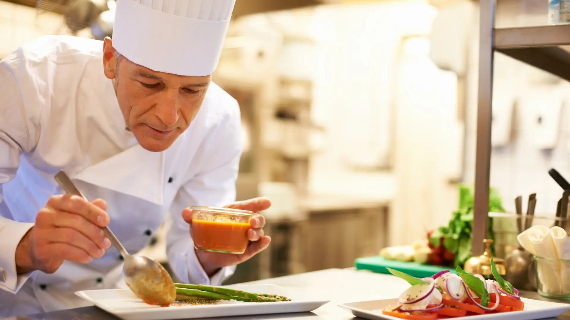 Chef decorates the dishes ordered