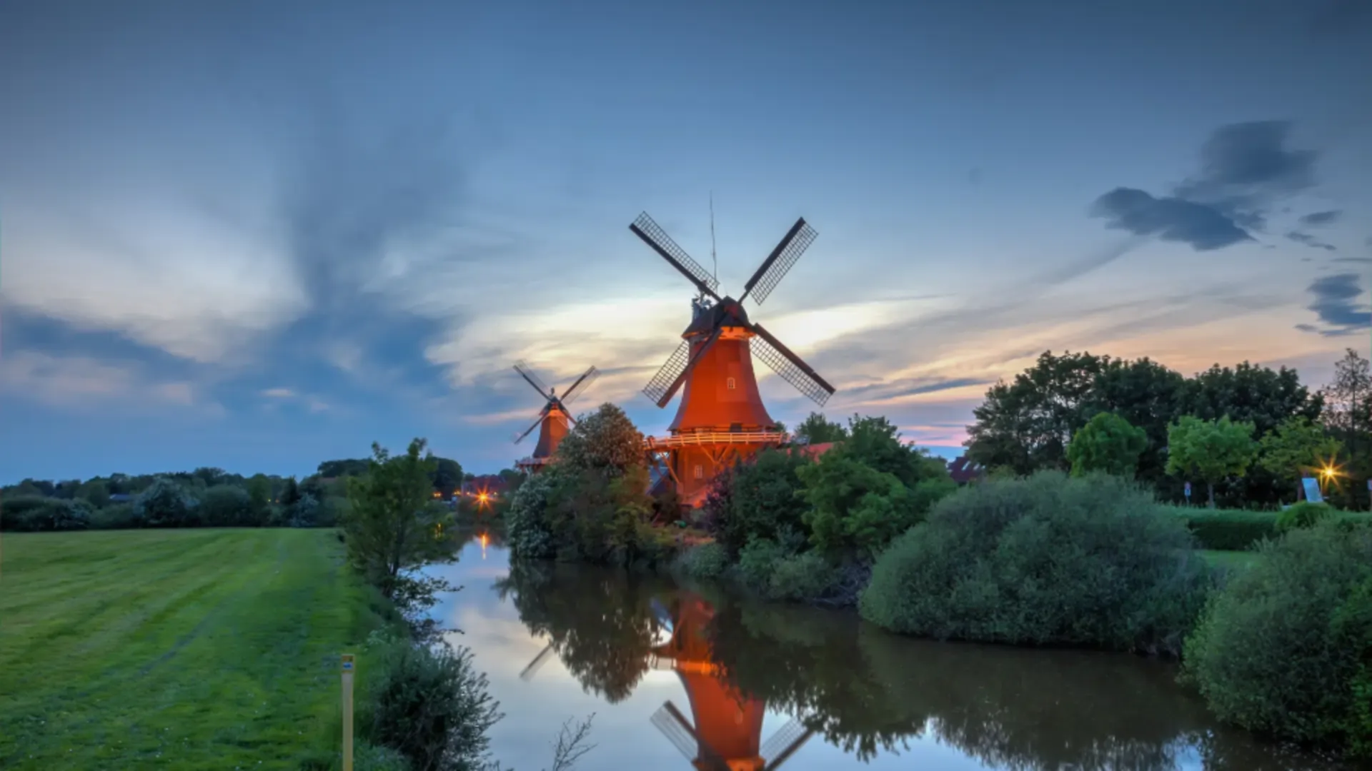 View of the famous twin mills in Greetsiel